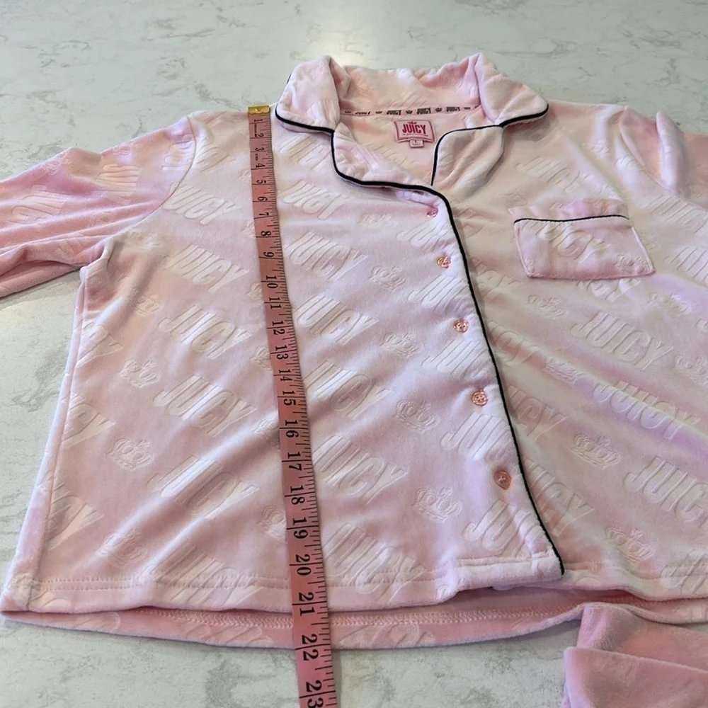 Juicy Couture Pink Polyester Button Down Blend Pajama Set Women’s Large